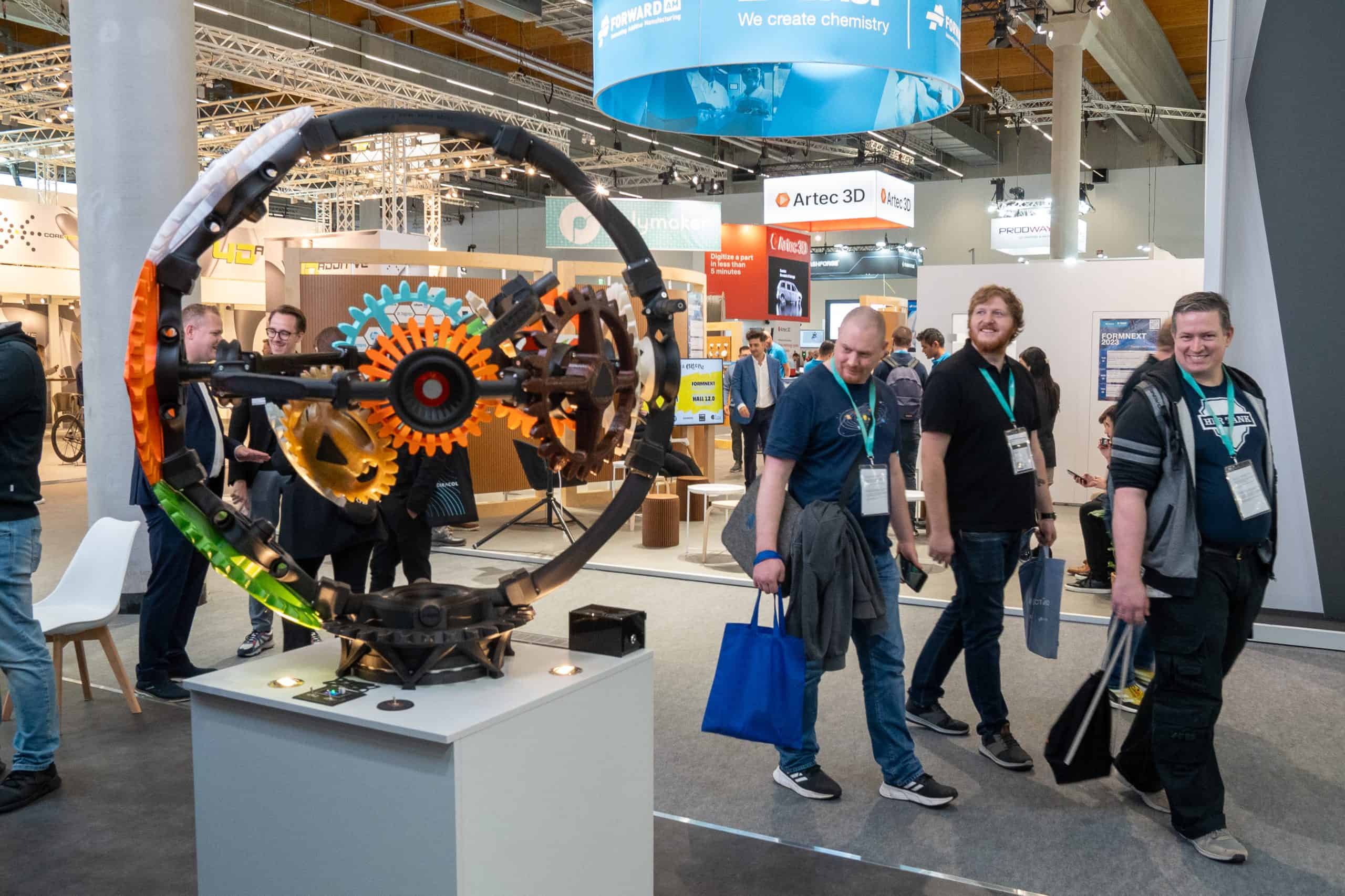 The Collabosphere, a 3D printed demonstration of the joined forces of BigRep and HAGE3D with a wide range of materials from both companies, seen here at Formnext 2023.