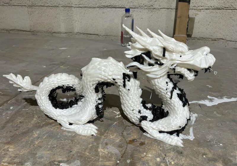 The smaller scale dragon 3D printed by the BigRep ONE.